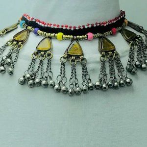 Handmade Choker Necklace, Light Weight Choker With Yellow Glass Stones